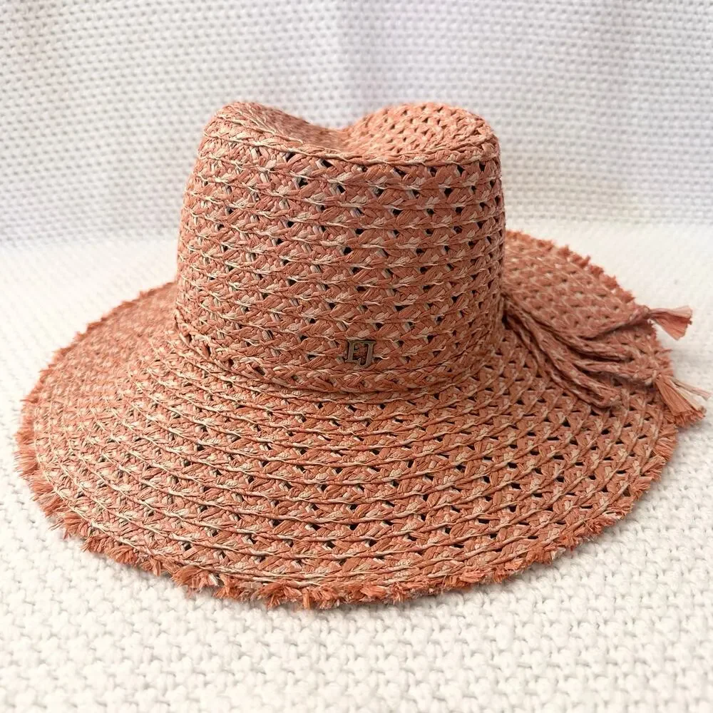 Eric Javits Terracotta Pink Beige Ellie Straw Summer Raffia Packable Hat OS - Picture 6 of 9